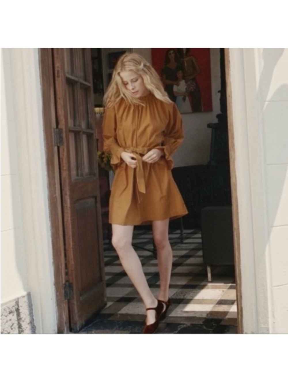 DoenCasual Tie-Waist Mini Dress in Mustard